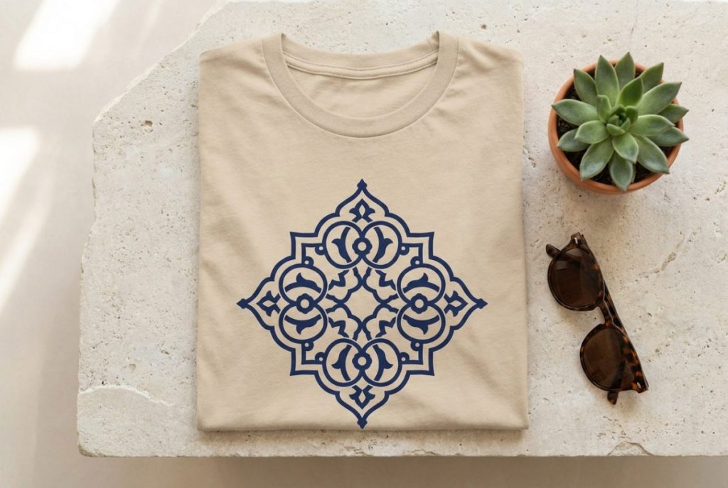 تيشيرت بيج بزخرفة هندسية عربية كحلية
