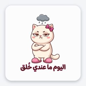 ستيكر فينيل مقاوم للماء — قطة «اليوم ما عندي خلق»